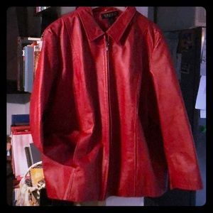 Red leather zip up coat size 2X